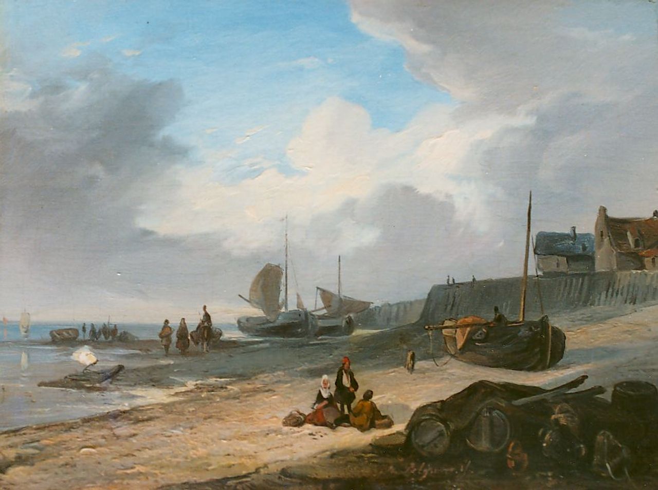 Pelgrom J.  | Jacobus Pelgrom, A coastal scene, oil on panel 14.6 x 19.5 cm, signed c.r.