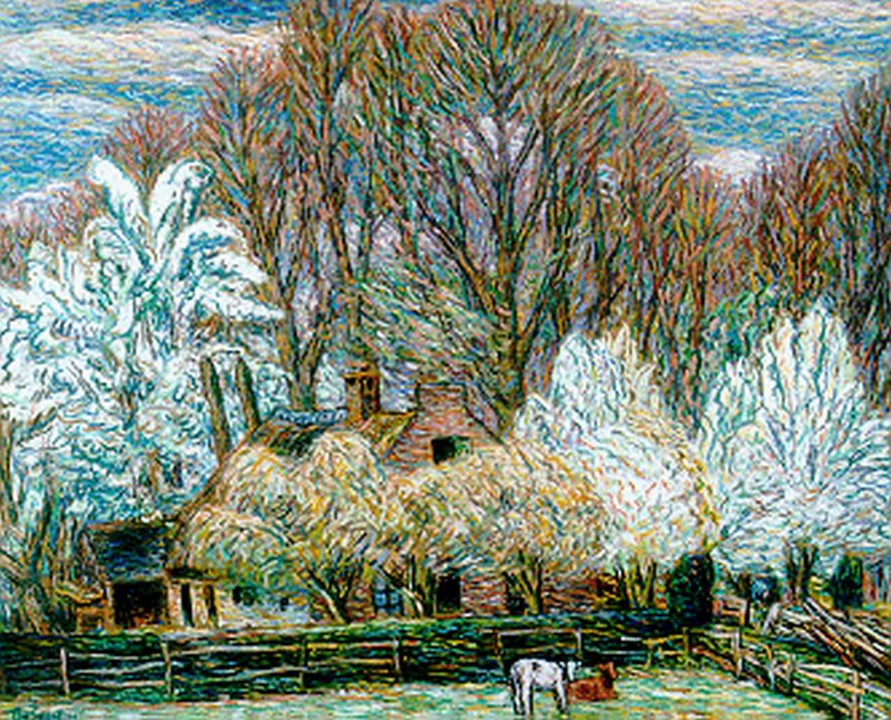 Gestel L.  | Leendert 'Leo' Gestel, A farm in spring, Eemnes, pastel on paper 61.0 x 76.5 cm, signed l.l. and dated '39