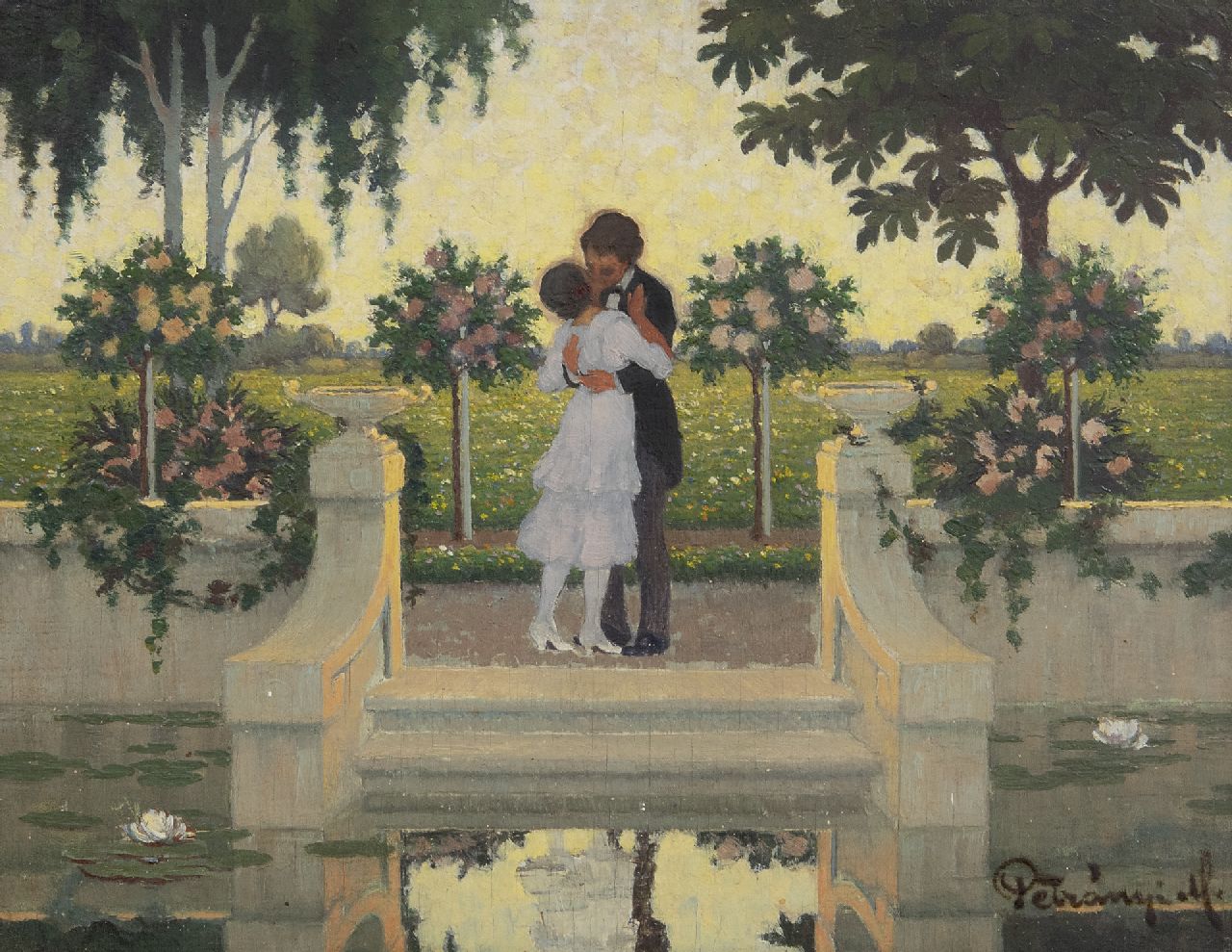Nikolaus Petranyi | The French kiss, oil on panel, 18.0 x 23.0 cm, signed l.r. and dated 1917