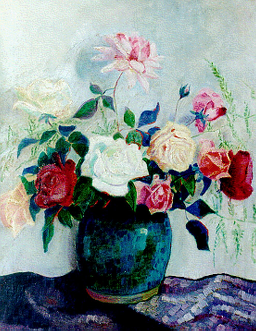 Wiegers J.  | Jan Wiegers, A still life with roses, oil on canvas 65.4 x 51.5 cm, signed l.r.