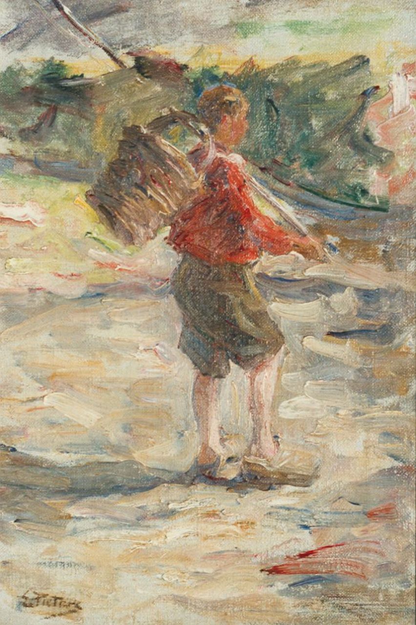 Pieters E.  | Evert Pieters, The stroller, oil on canvas 45.5 x 30.3 cm, signed l.l.