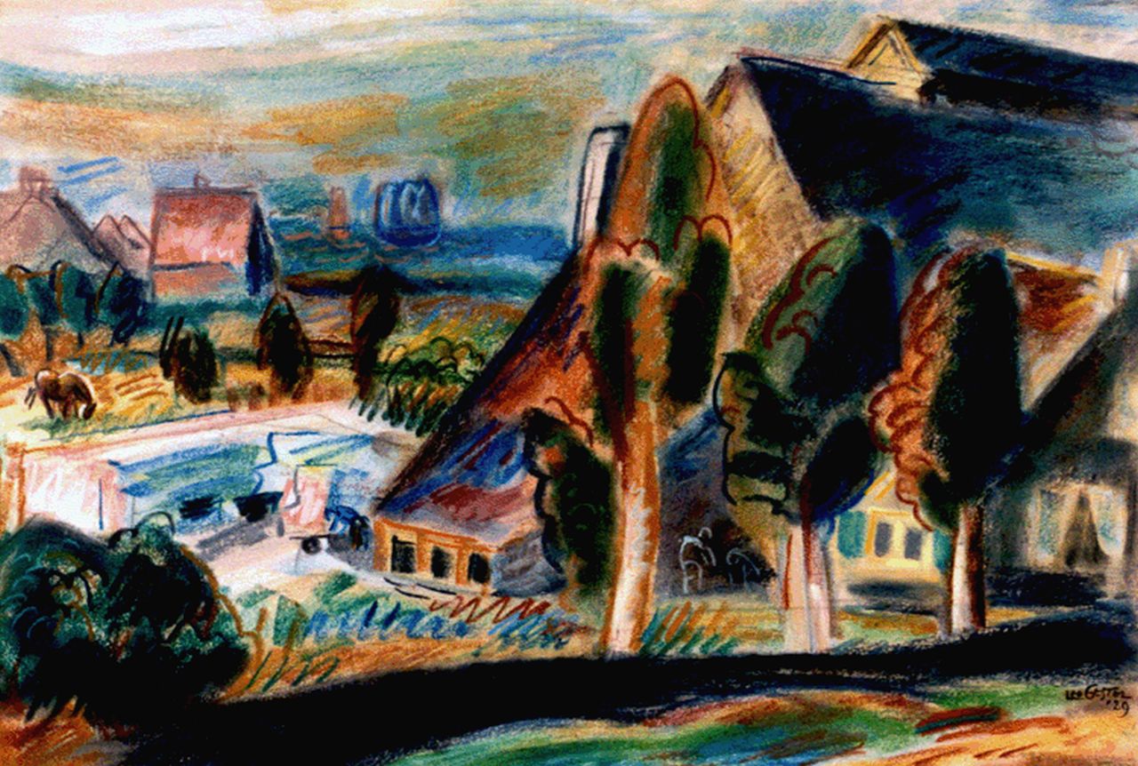 Gestel L.  | Leendert 'Leo' Gestel, A view of a landscape, Huizen, pastel on paper 36.3 x 54.0 cm, signed l.r. twice and dated '29