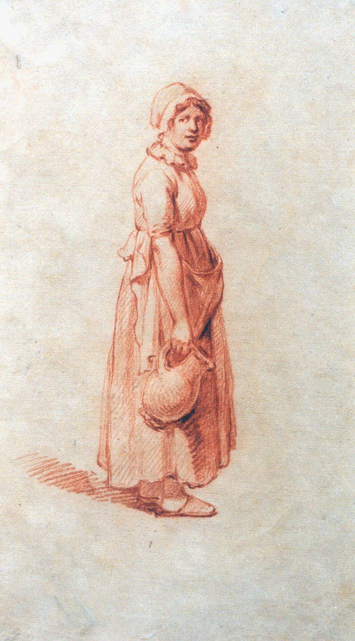 Schelfhout A.  | Andreas Schelfhout, A study of a farmer's wife, chalk on paper 21.2 x 12.8 cm, signed with the monogram AS on the reverse