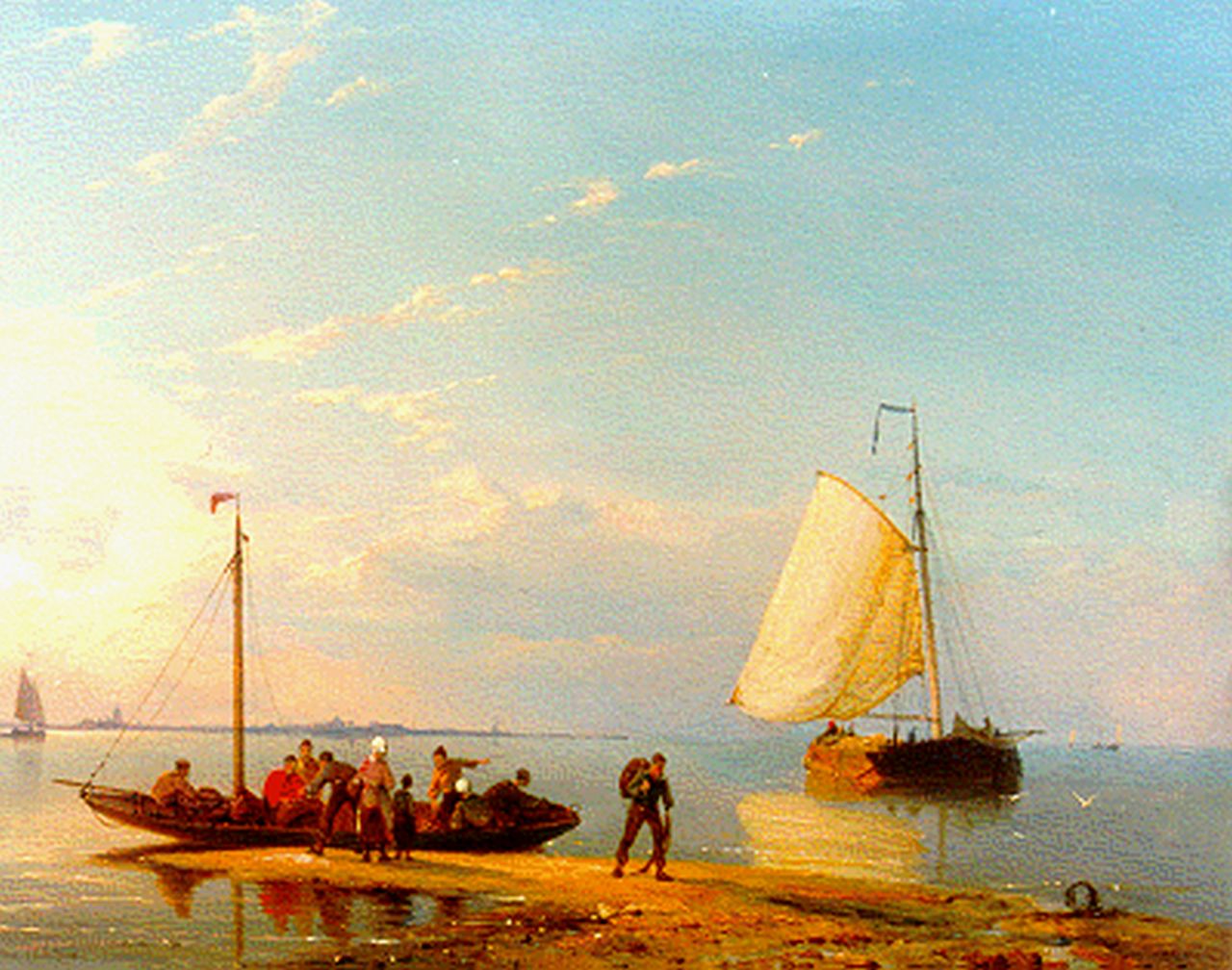 Dommershuijzen P.C.  | Pieter Cornelis Dommershuijzen, Shipping in a calm, oil on panel 27.3 x 38.1 cm, signed l.l. and dated 1884