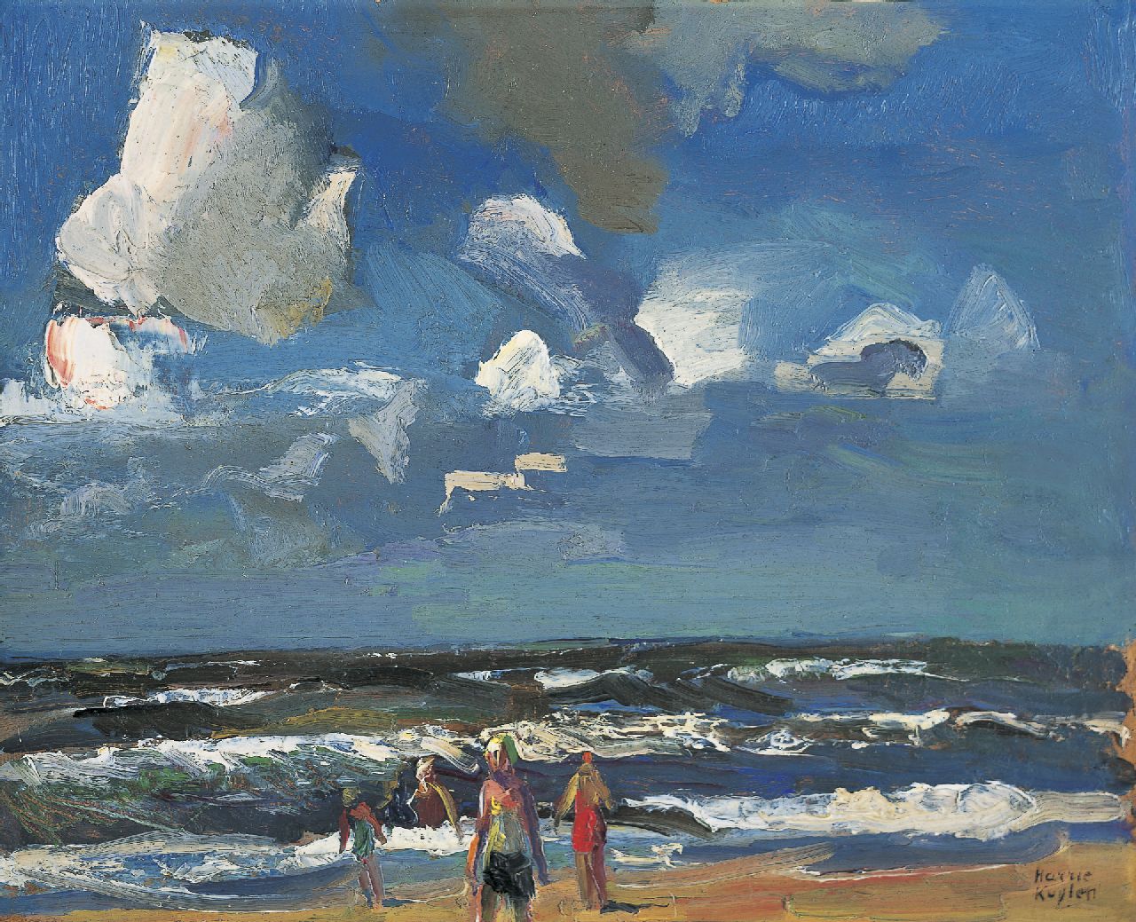 Kuijten H.J.  | Henricus Johannes 'Harrie' Kuijten, Figures on the beach, oil on panel 32.7 x 40.4 cm, signed l.r. and painted between 1930-1940