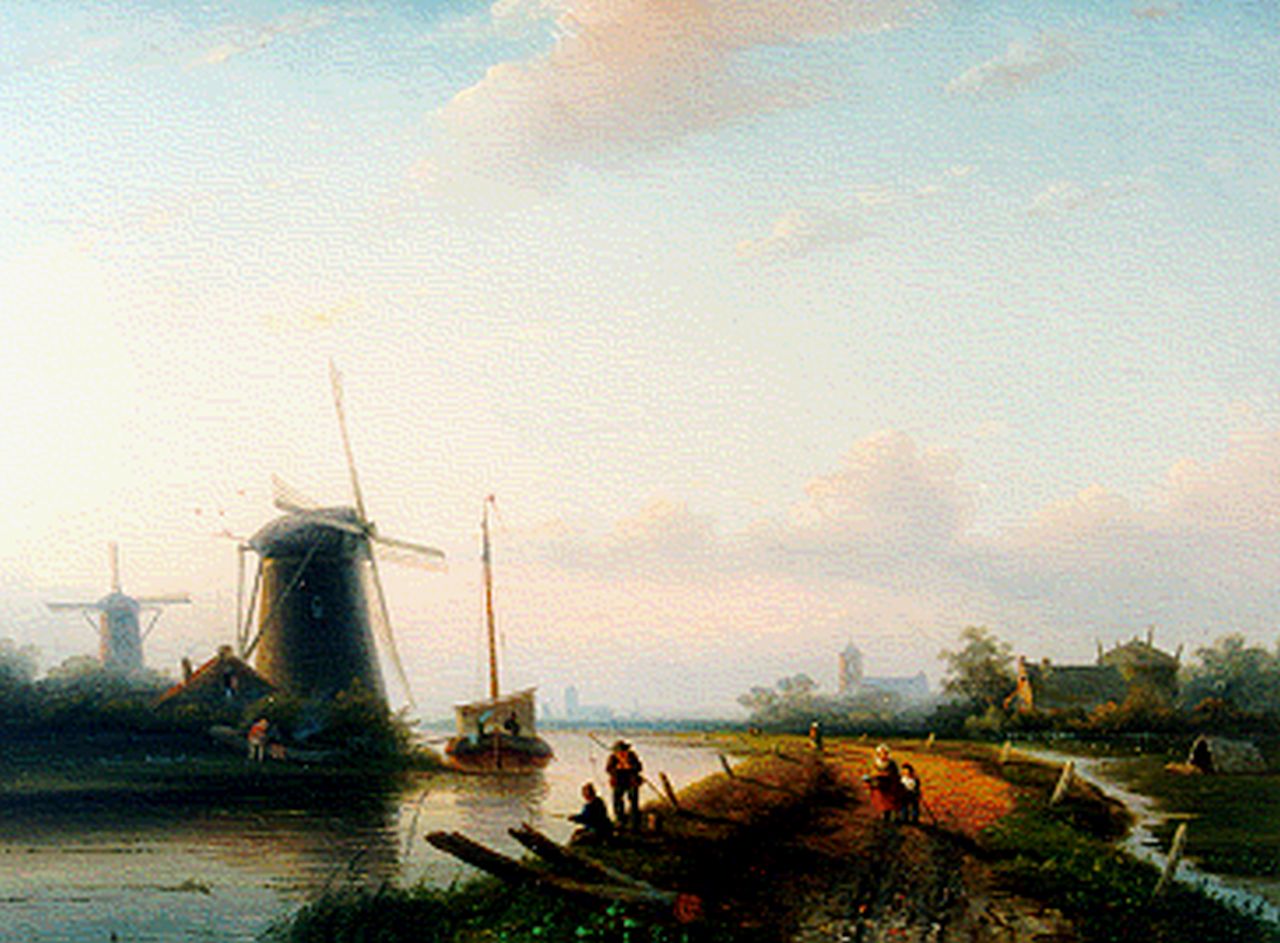 Spohler J.J.  | Jan Jacob Spohler, A river landscape in summer, oil on panel 34.3 x 46.5 cm, signed l.l.