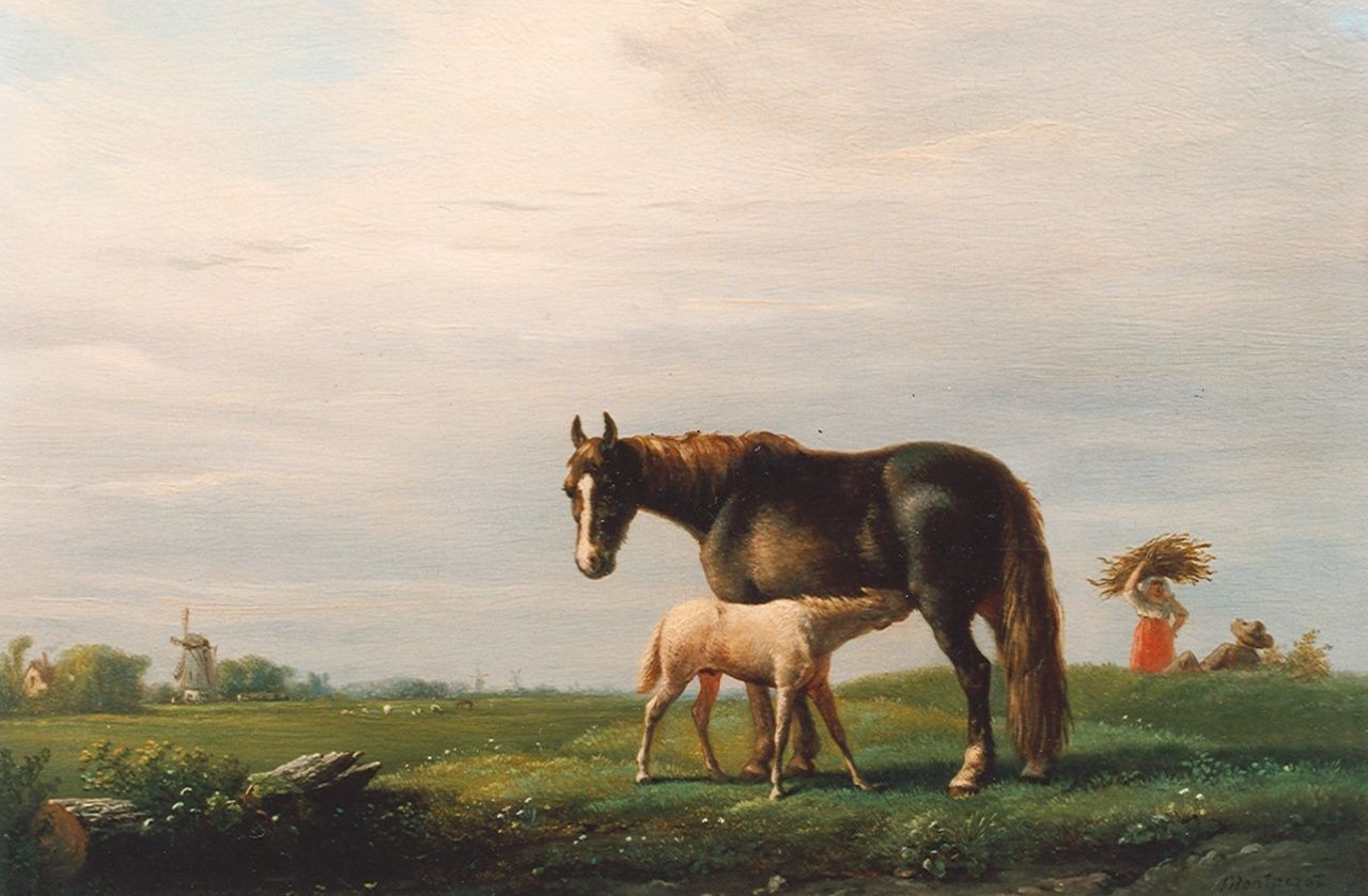 Henri Auguste d'Ainecy Comte de Montpezat | A mare and her foal, oil on panel, 18.7 x 25.8 cm, signed l.r.