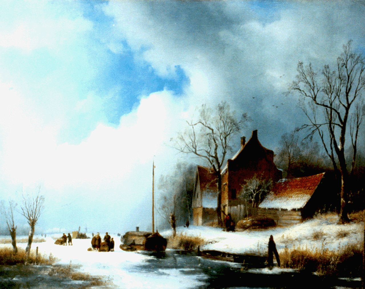 Spohler J.J.  | Jan Jacob Spohler, Skaters on a frozen river, oil on canvas 53.8 x 68.8 cm, signed l.l. and dated A: 1839