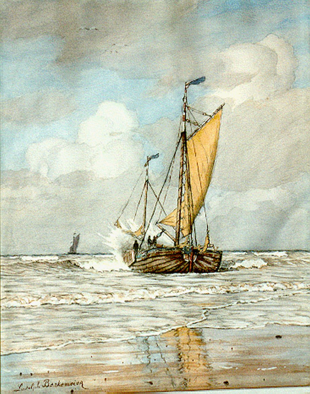 Berkemeier L.G.J.  | 'Ludolph' Georg Julius Berkemeier, A 'bomschuit' offshore, watercolour on paper 55.0 x 43.0 cm, signed l.l.