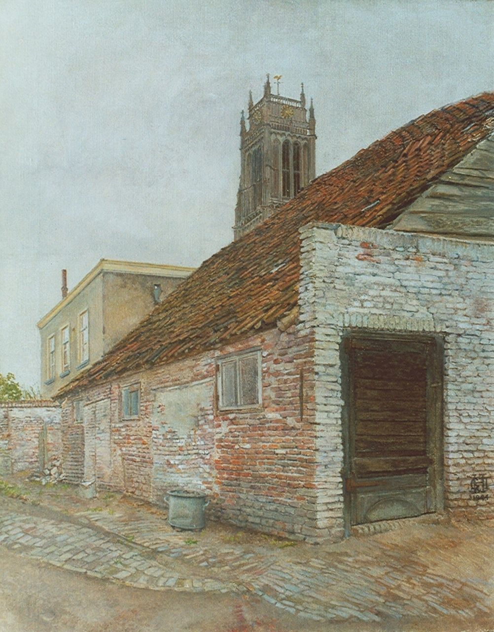 Hettinga Tromp T.G.M. van | Tjitske Geertruida Maria van Hettinga Tromp, Neighbourhood in Zaltbommel, oil on canvas 45.4 x 36.5 cm, signed l.r. with monogram and dated 1944