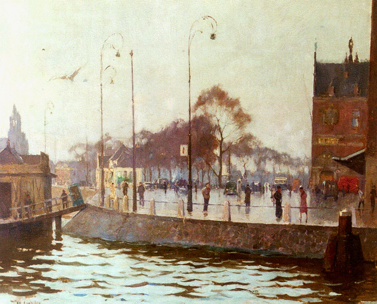 Ligtelijn E.J.  | Evert Jan Ligtelijn, View of the station square, Amsterdam, oil on canvas 48.7 x 60.3 cm, signed l.l. and on the reverse