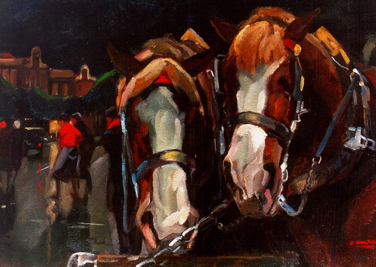 Noltee B.C.  | Bernardus Cornelis 'Cor' Noltee, Horses, oil on canvas 50.0 x 70.0 cm, signed l.r.