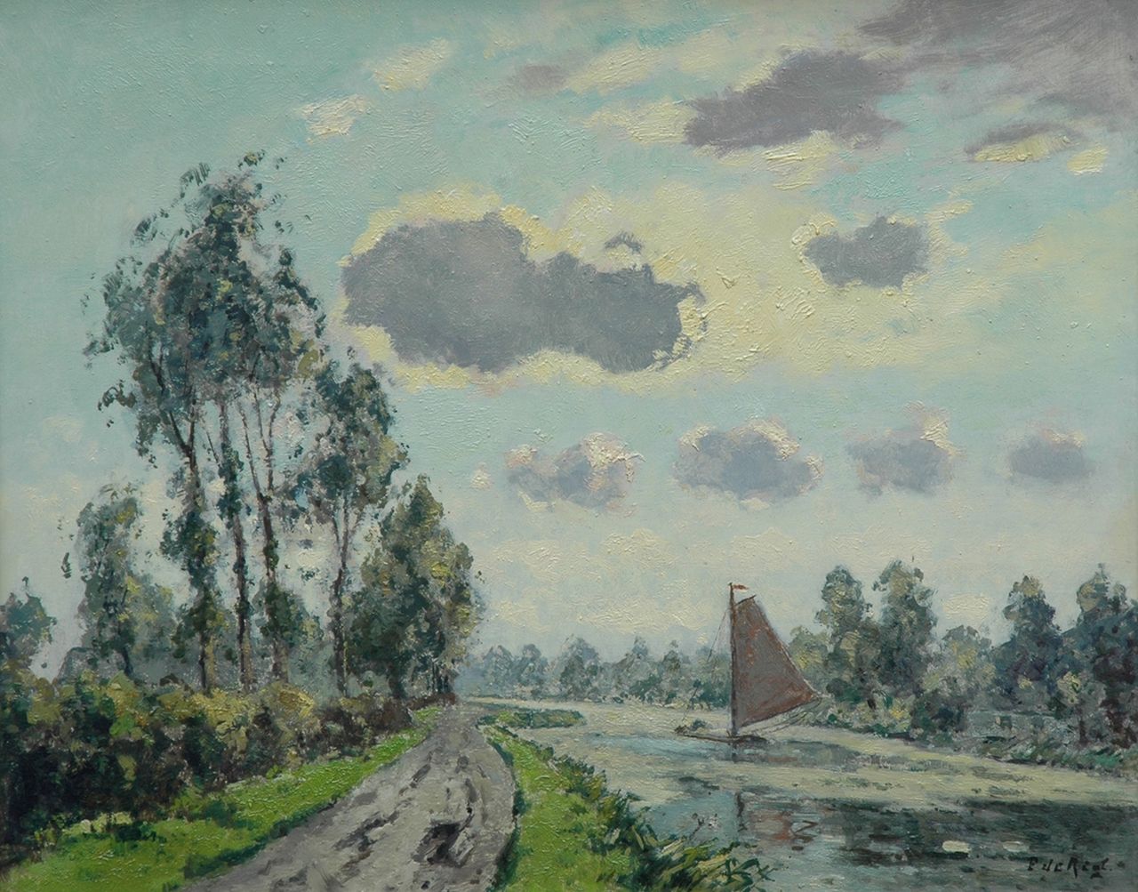 Regt P. de | Pieter 'Piet' de Regt, Along the Vliet near Voorschoten, oil on canvas 40.3 x 50.5 cm, signed l.r.