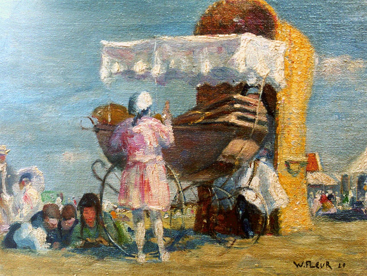 Fleur J.W.  | Johan Willem 'Willy' Fleur, Beach scene, 21.0 x 25.6 cm, signed l.r. and dated '20