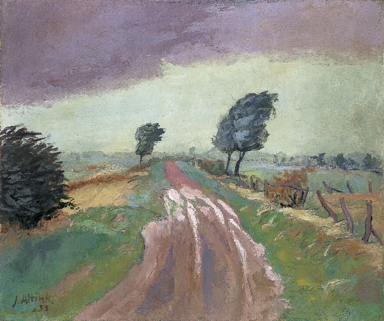 Altink J.  | Jan Altink, Old road between Garmerwolde and Ten Boer, oil on canvas 61.7 x 72.3 cm, signed l.l. and dated '33