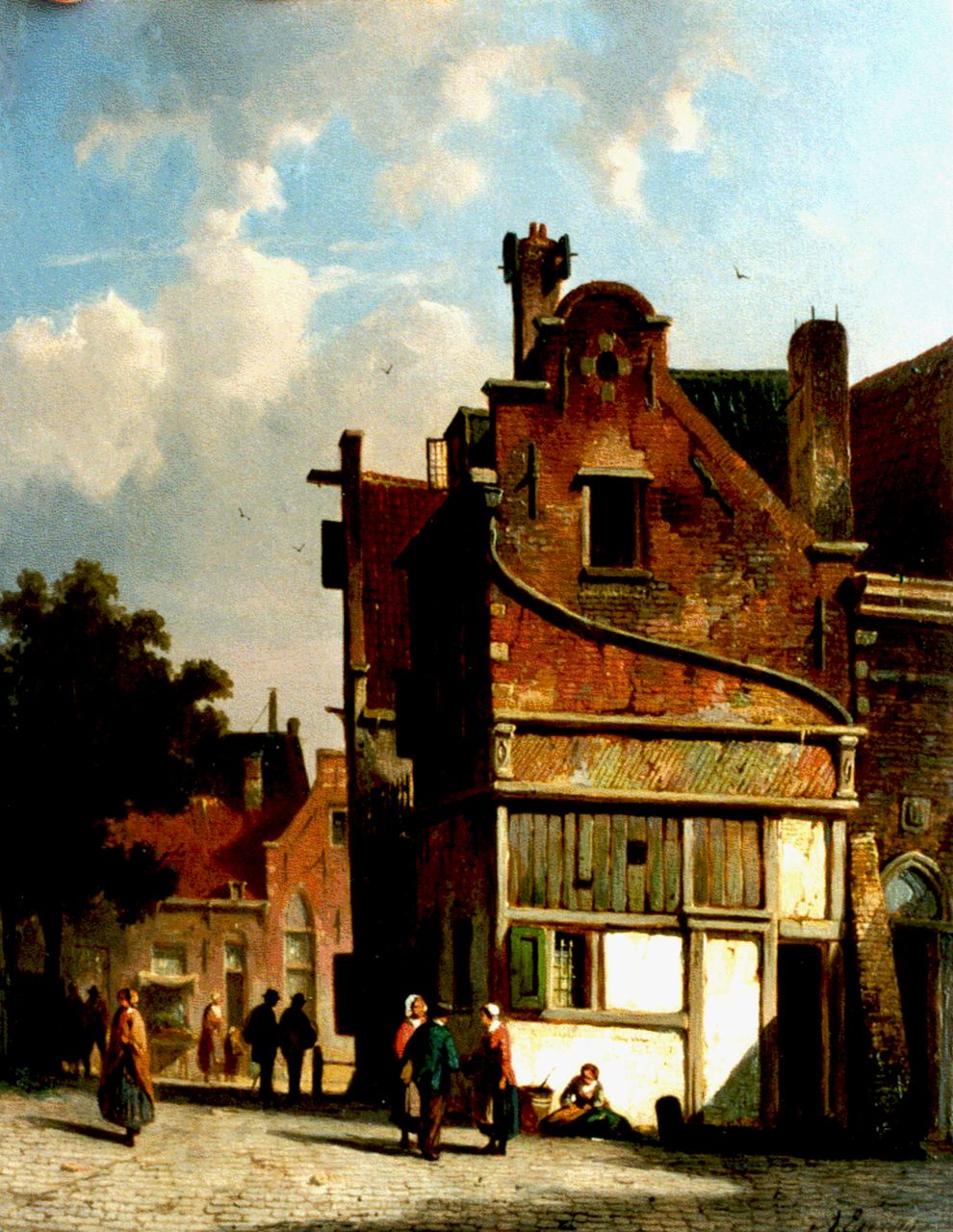 Eversen A.  | Adrianus Eversen, A sunlit street, oil on panel 27.5 x 21.2 cm, signed l.r.