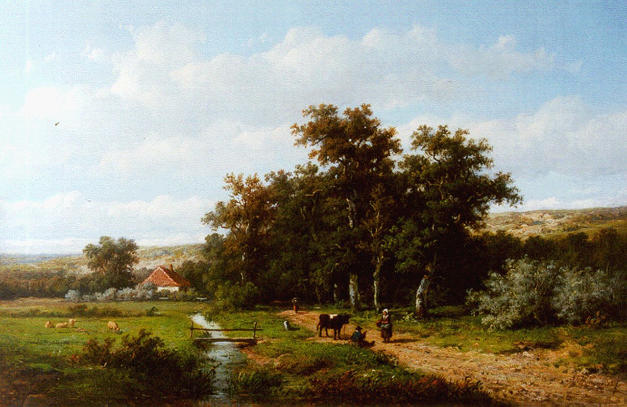 Wijngaerdt A.J. van | Anthonie Jacobus van Wijngaerdt, Travellers on a path, oil on panel 24.0 x 37.2 cm, signed l.r.