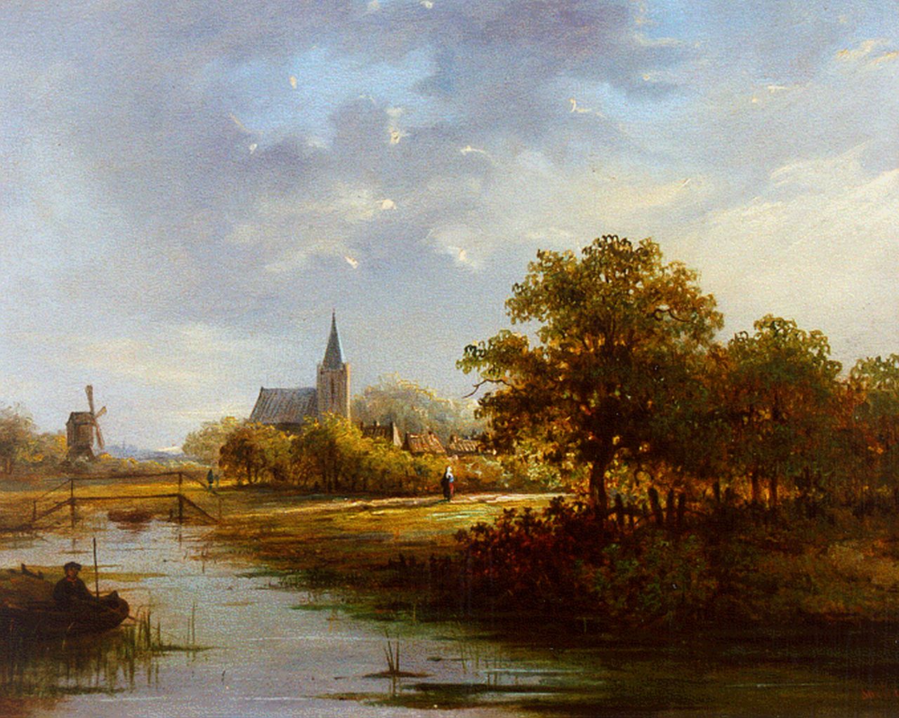 Soeterik T.  | Theodoor Soeterik, Angler in a summer landscape, oil on panel 21.6 x 27.3 cm, signed l.r.