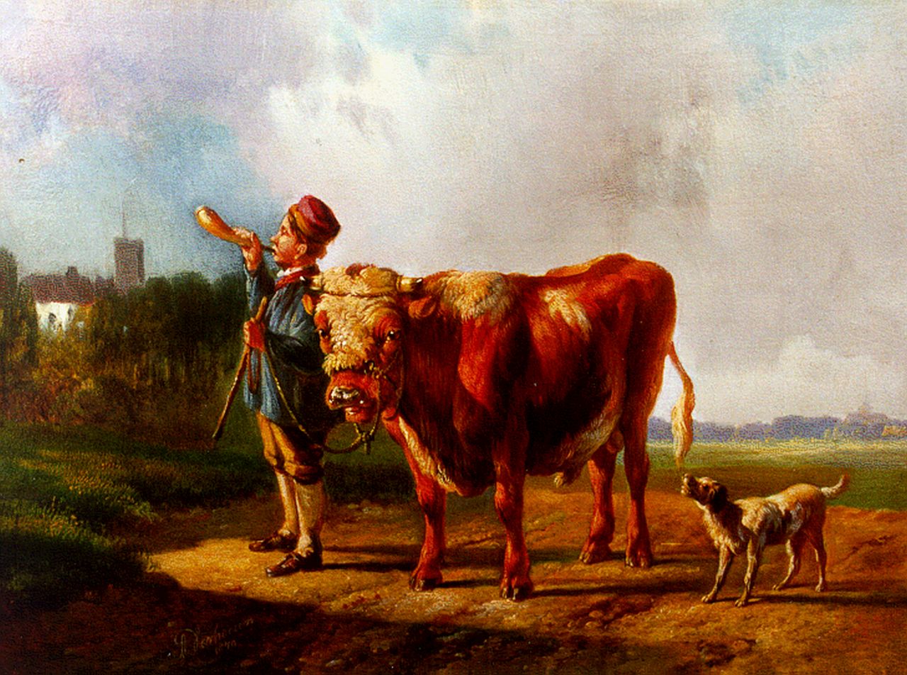 Verhoesen A.  | Albertus Verhoesen, A young shepherd, oil on panel 17.9 x 23.0 cm, signed l.l. and dated 1870