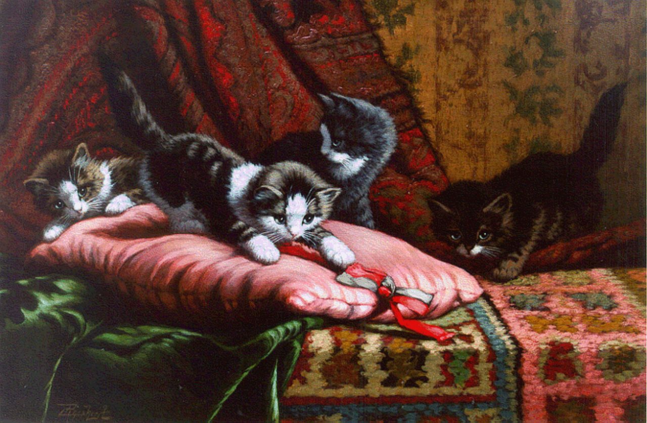 Raaphorst C.  | Cornelis Raaphorst, Four kittens playing, oil on canvas 40.0 x 60.2 cm, signed l.l.