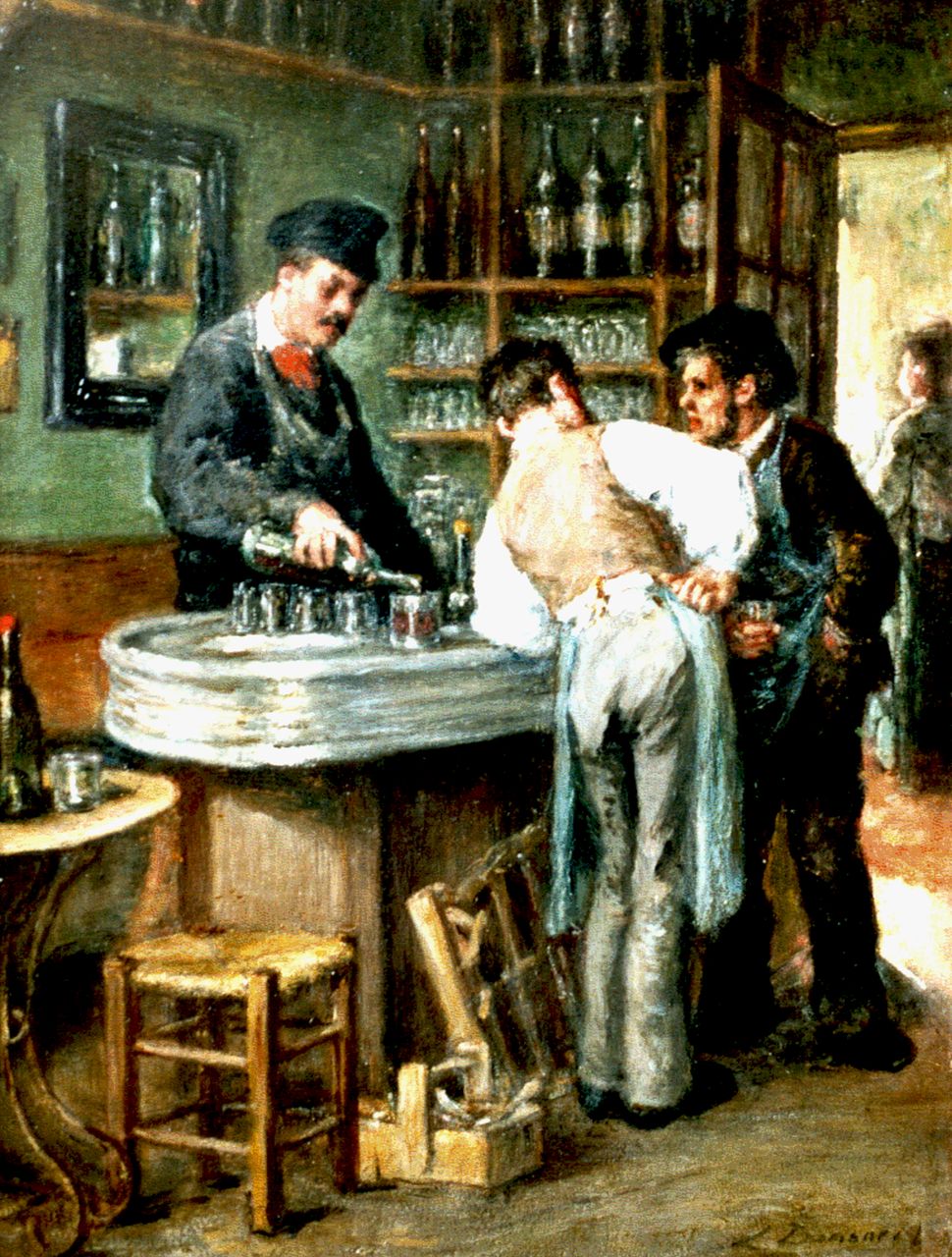 Dansaert L.M.C.  | Léon Marie Constant Dansaert, Having a drink, oil on panel 35.0 x 26.6 cm, signed l.r.