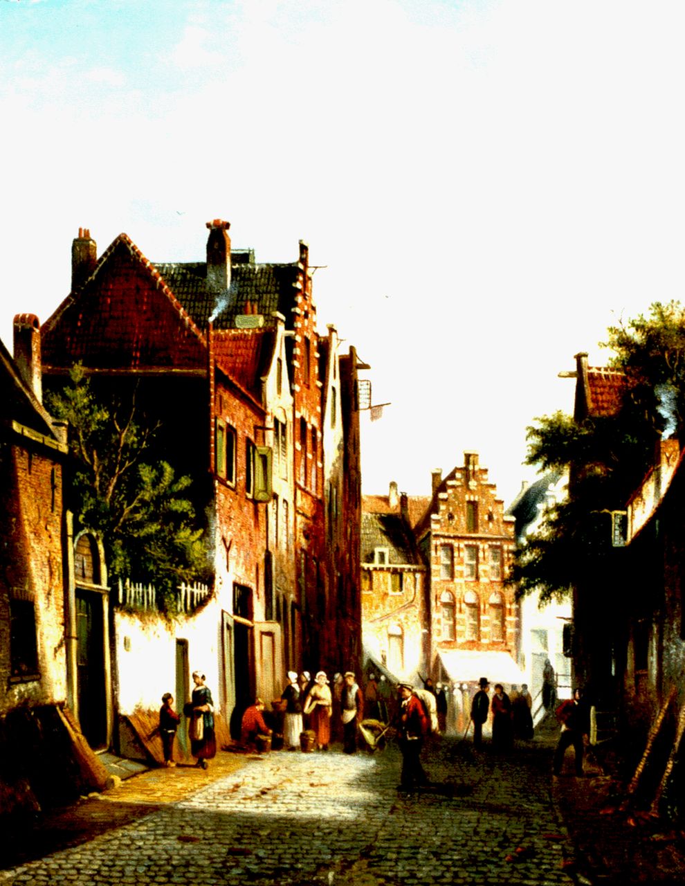 Spohler J.F.  | Johannes Franciscus Spohler, Daily activities in a sunlit street, oil on canvas 44.3 x 35.3 cm, signed l.r.