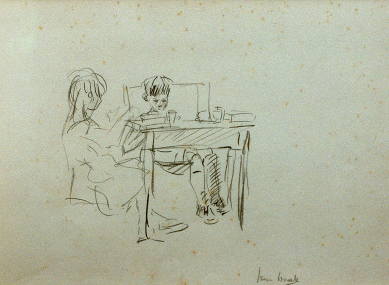 Israels I.L.  | 'Isaac' Lazarus Israels, Children by a table, pencil on paper 17.8 x 25.4 cm, signed l.r.