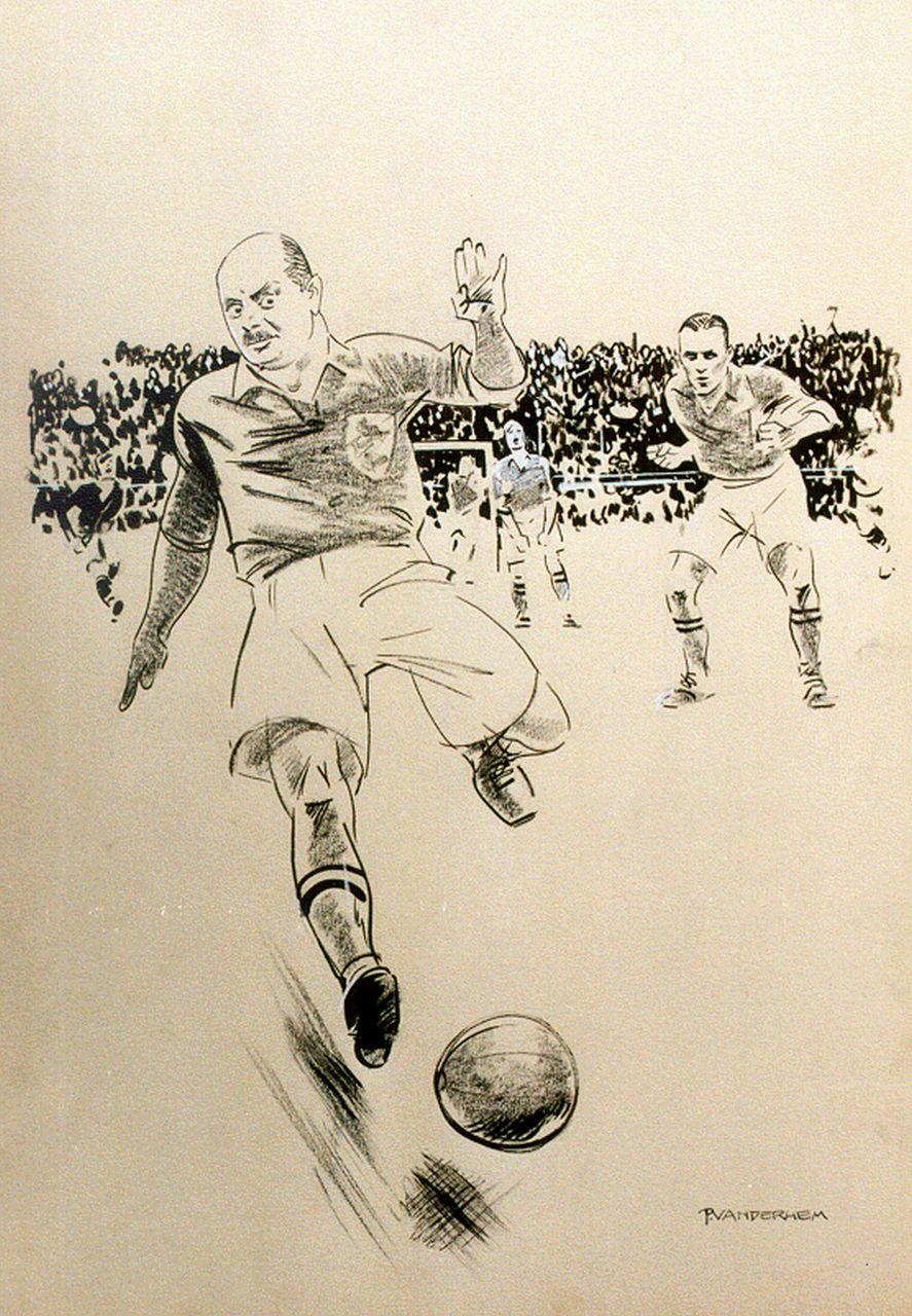 Hem P. van der | Pieter 'Piet' van der Hem, The winning goal, ink, chalk and watercolour on paper 50.0 x 35.0 cm, signed l.r.