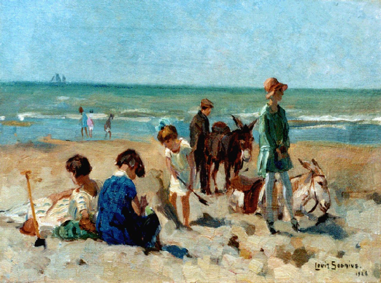 Soonius L.  | Lodewijk 'Louis' Soonius, Children and donkies on the beach, oil on canvas 30.0 x 40.1 cm, signed l.r. and dated 1926