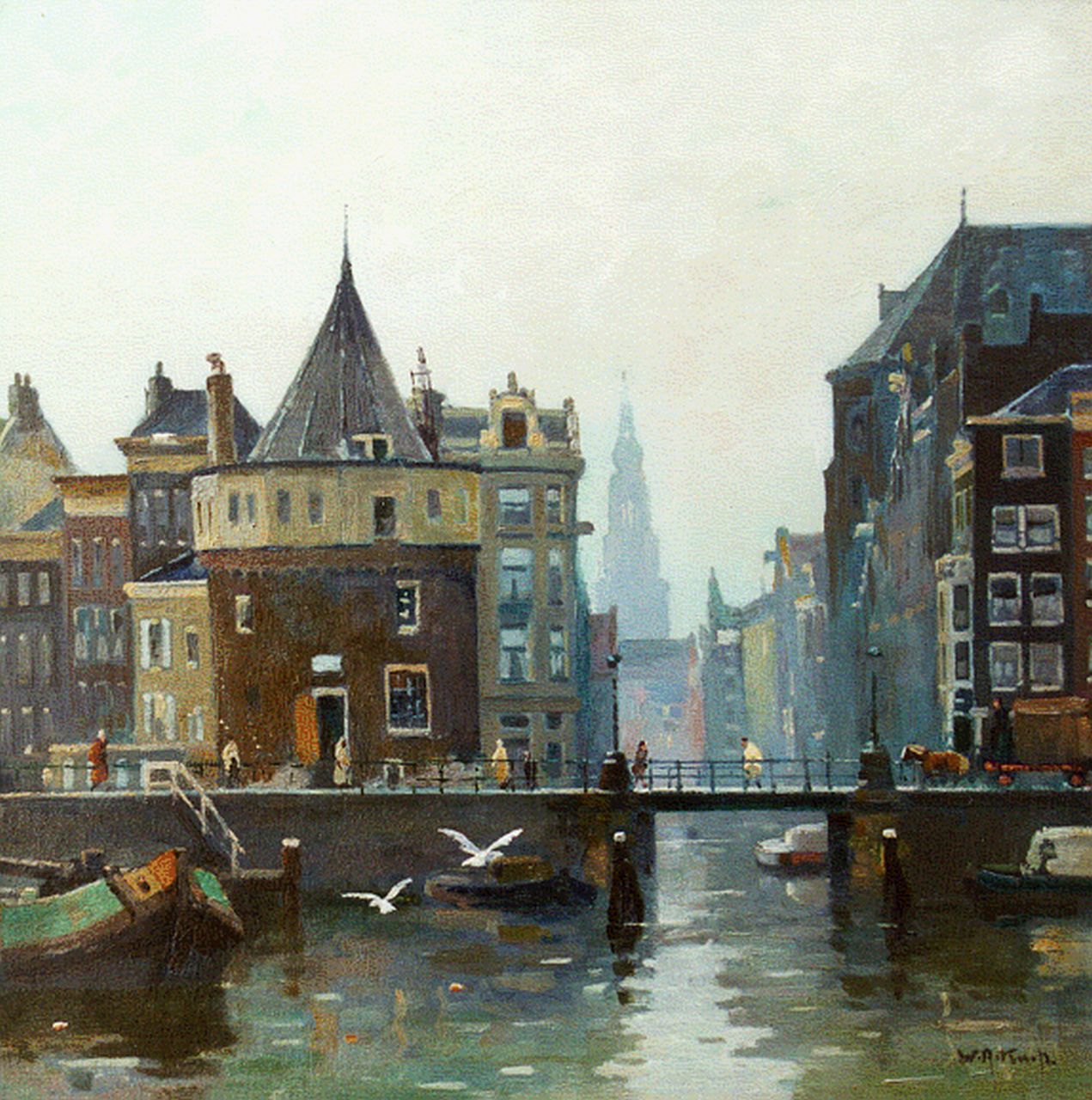 Knip W.A.  | 'Willem' Alexander Knip, A view of the 'Scheierstoren', Amsterdam, oil on canvas 50.0 x 50.3 cm, signed l.r.