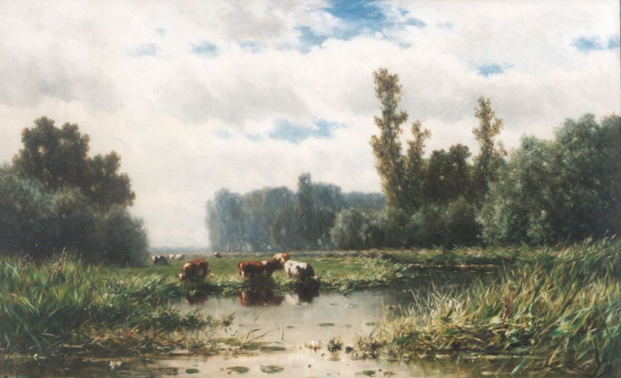 Roelofs W.  | Willem Roelofs, Cows on the riverbank of the river Gein, oil on canvas 109.4 x 174.5 cm, signed l.r.