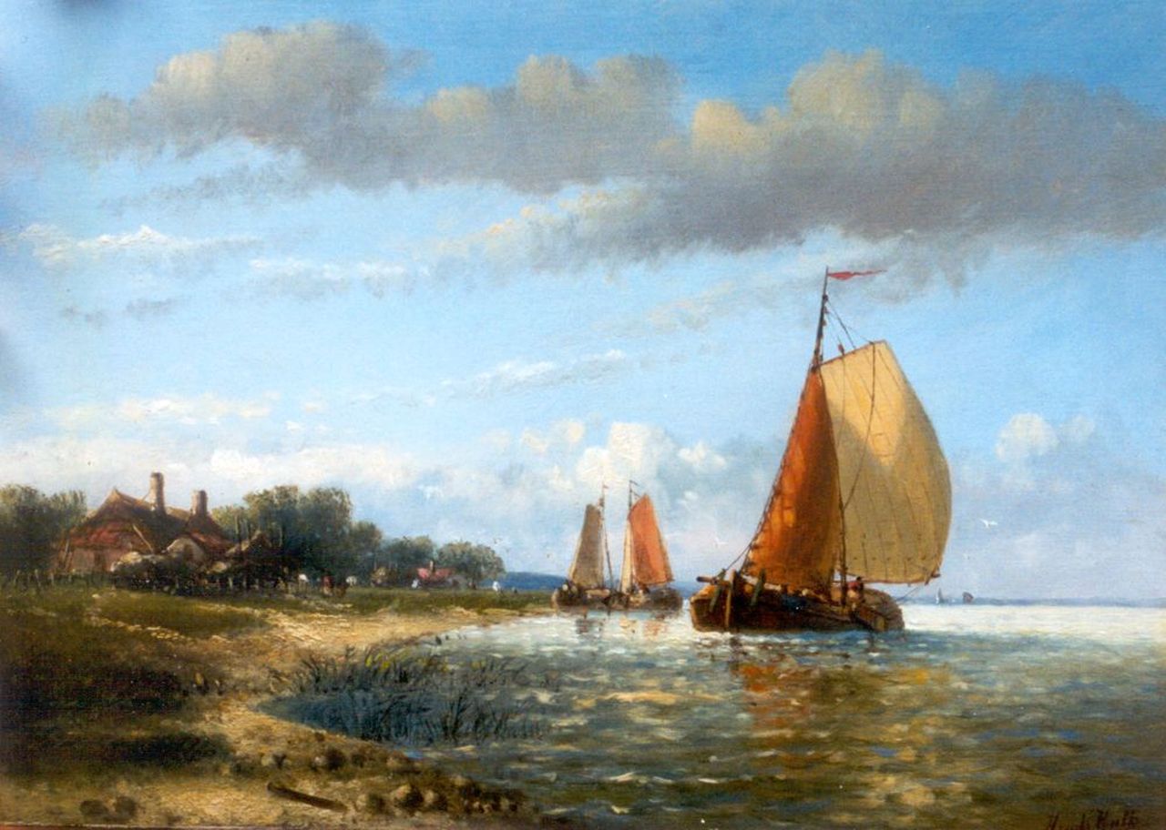 Hulk H.  | Hendrik Hulk, Anchored vessels, oil on panel 20.7 x 28.5 cm, signed l.r.