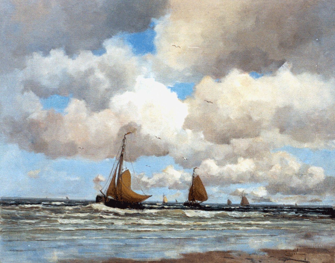 Waning C.A. van | Cornelis Anthonij 'Kees' van Waning, The arrival of the fleet, oil on canvas 78.0 x 98.0 cm, signed l.r.