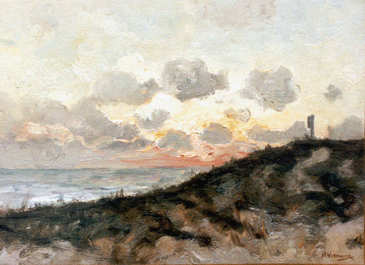 Wijsmuller J.H.  | Jan Hillebrand Wijsmuller, The sea and dunes at sunset, oil on canvas 39.0 x 53.0 cm, signed l.r.