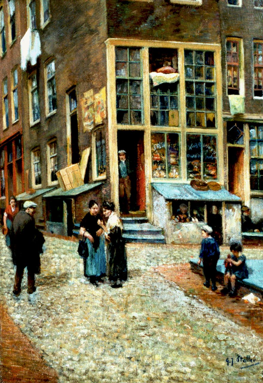 Staller G.J.  | Gerard Johan Staller, A street, Amsterdam, oil on panel 47.0 x 32.8 cm, signed l.r.
