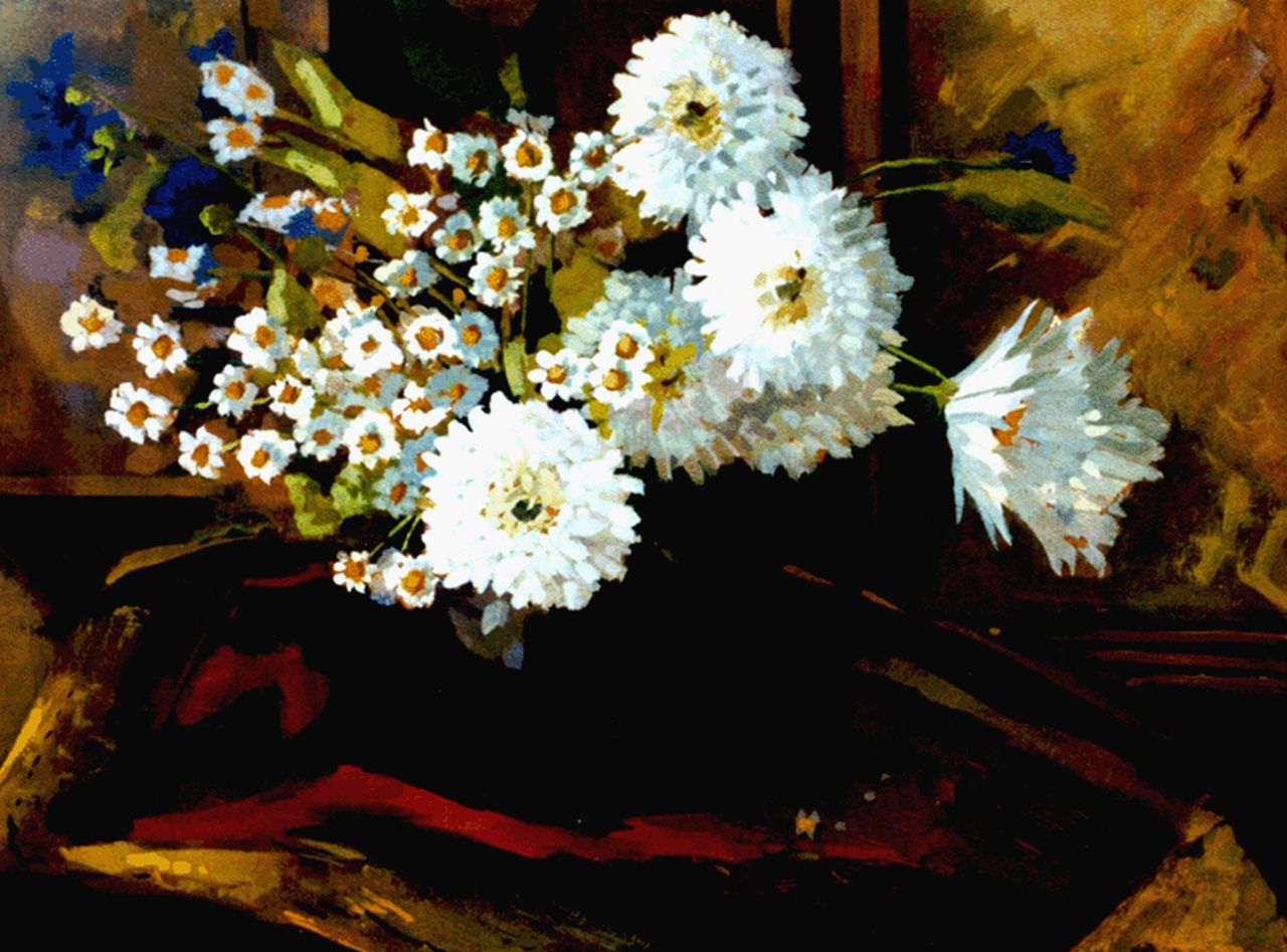 Ab Toetenel | A still life with daisies and camomile, oil on panel, 30.0 x 39.9 cm, signed l.l.