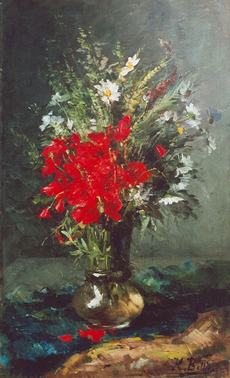 Bellis J.L.  | Josse-Lambert 'Hubert' Bellis, Still life with daisies and poppies, oil on canvas 76.0 x 46.2 cm, signed l.r.
