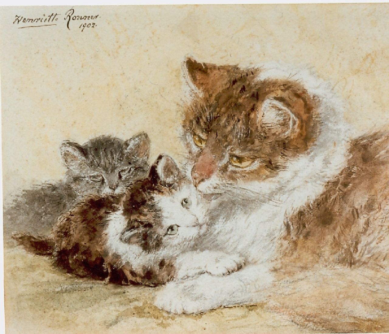 Ronner-Knip H.  | Henriette Ronner-Knip, A mother's bliss, watercolour on paper 18.5 x 22.5 cm, signed u.l. and dated 1902