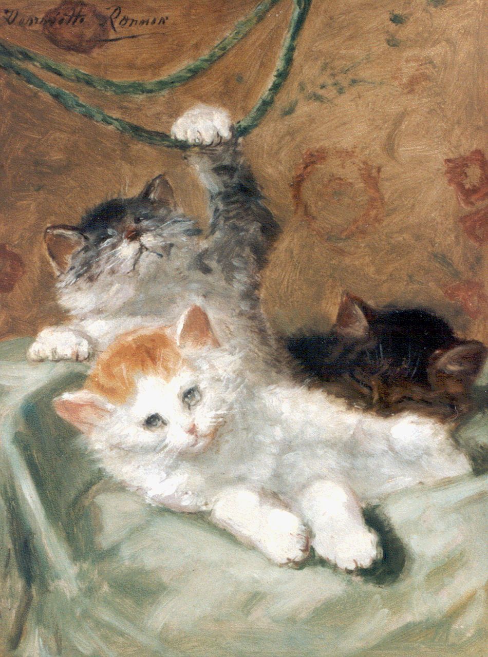 Ronner-Knip H.  | Henriette Ronner-Knip, Playful kittens, oil on panel 33.1 x 25.1 cm, signed u.l.