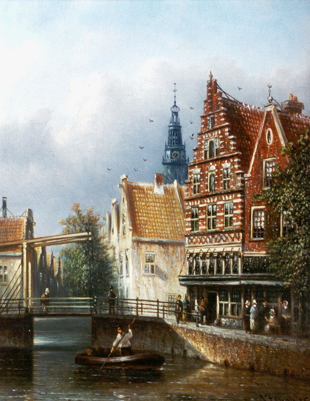 Spohler J.F.  | Johannes Franciscus Spohler, View of the Oude Kerk, Amsterdam, oil on panel 20.3 x 15.8 cm, signed l.r.