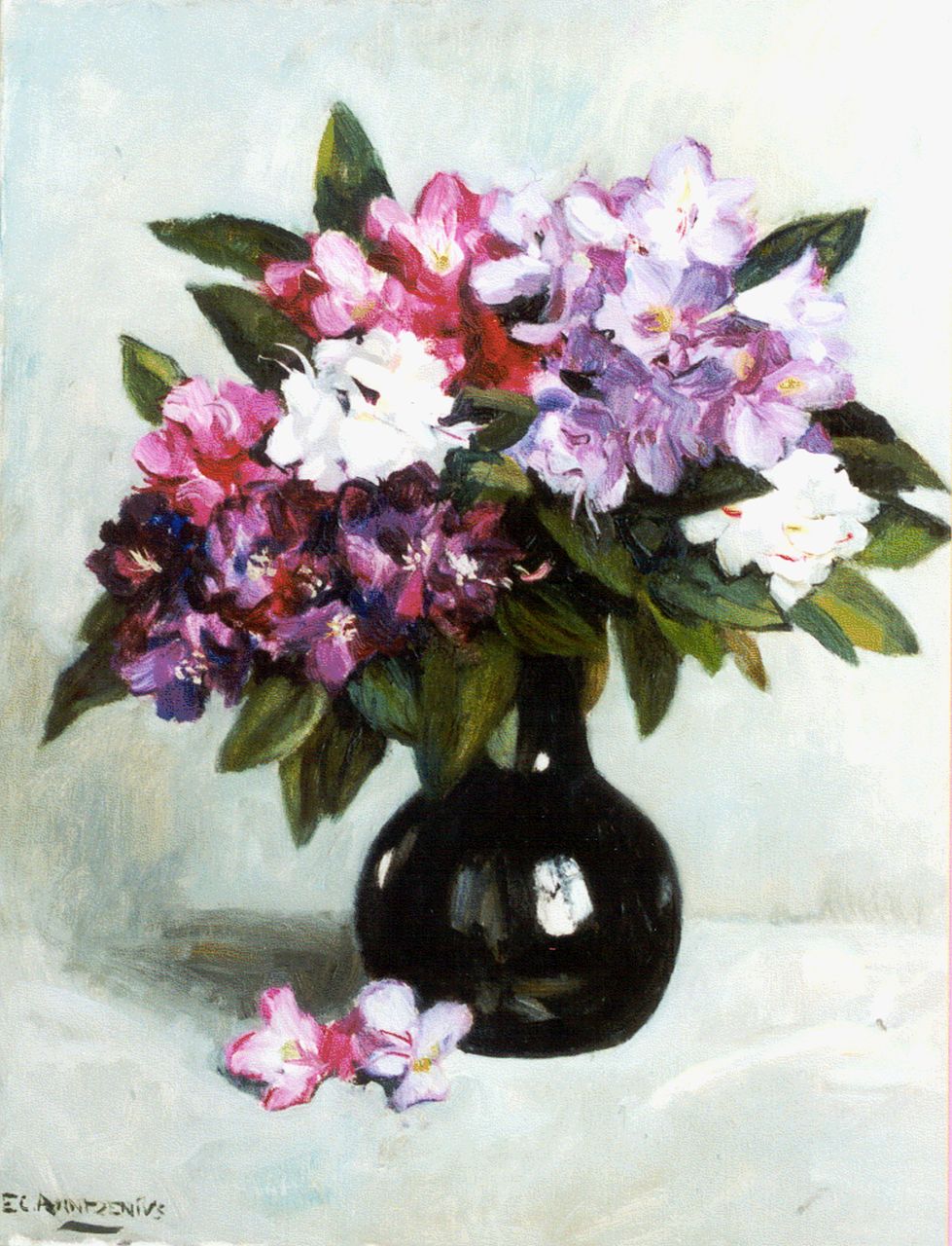 Arntzenius E.C.  | Elise Claudine Arntzenius, Rhododendrons in a vase, oil on canvas 58.8 x 50.2 cm, signed l.l.