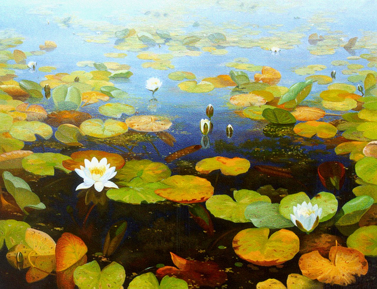Smorenberg D.  | Dirk Smorenberg, Water lilies, oil on canvas 89.8 x 115.1 cm, signed l.r.