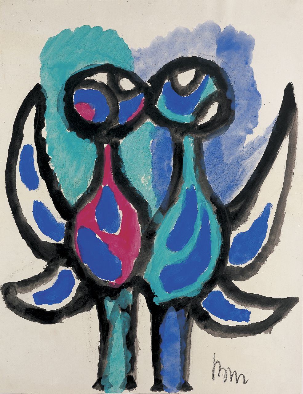 Benner G.  | Gerrit Benner, Two birds, gouache on paper 65.2 x 50.0 cm, signed l.r. and dated between 1956-1958