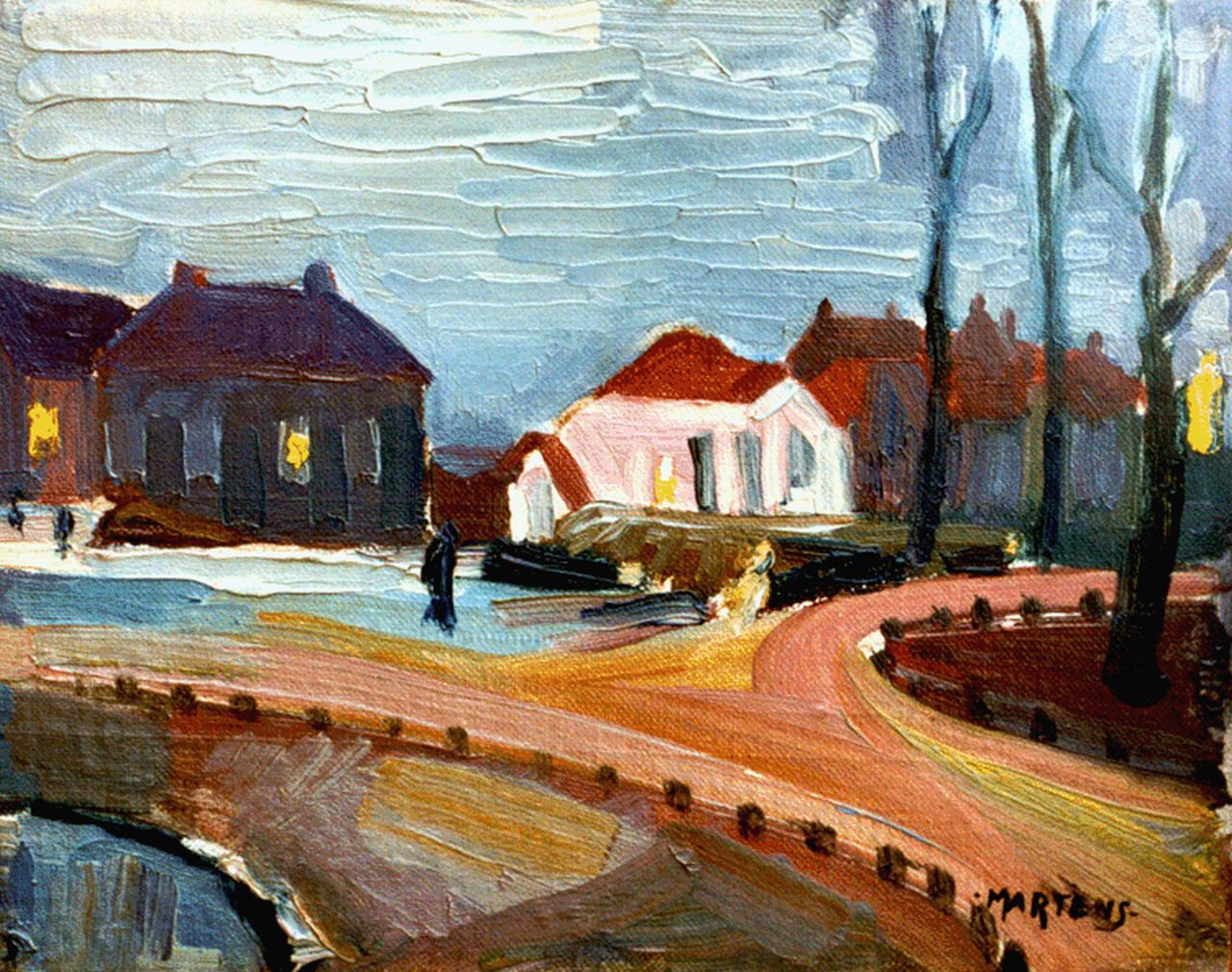 Martens G.G.  | Gijsbert 'George' Martens, Noorderplantsoen, Groningen, oil on canvas laid down on painter's board 18.3 x 23.3 cm, signed l.r. and painted between 1920-1922