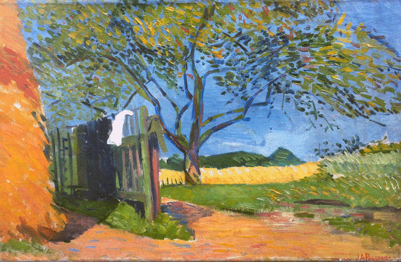 Pollones J.A.  | Jean Albert Pollones, A summer landscape, oil on canvas 30.0 x 46.0 cm, signed l.r.