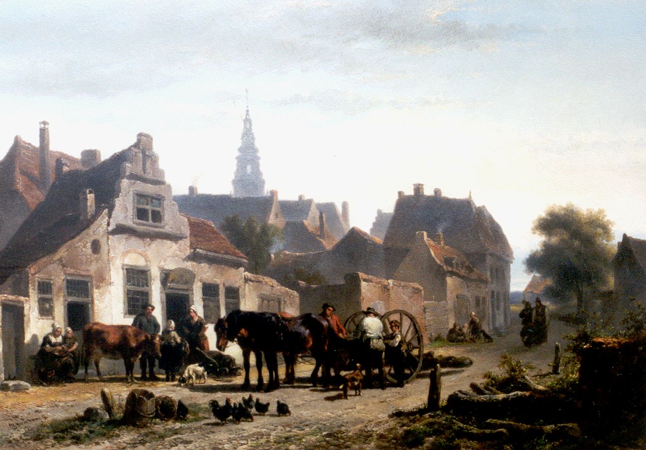 Verschuur W.  | Wouterus Verschuur, A view of a Dutch town, oil on panel 37.0 x 53.3 cm, signed l.l.