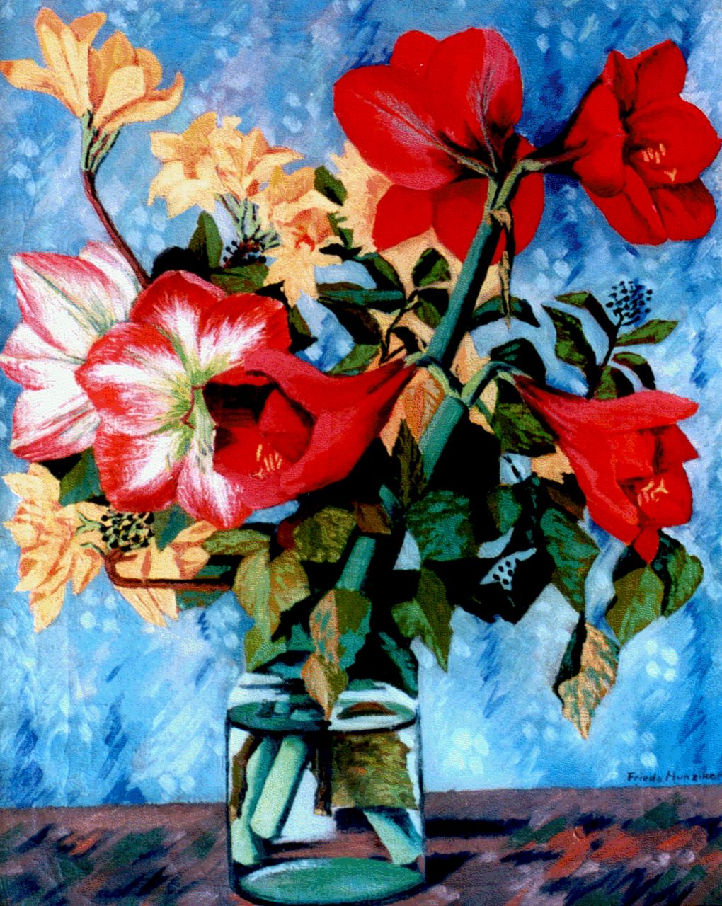 Hunziker F.  | Frieda Hunziker, A flower still life, oil on canvas 75.6 x 60.5 cm, signed l.r. and early '43