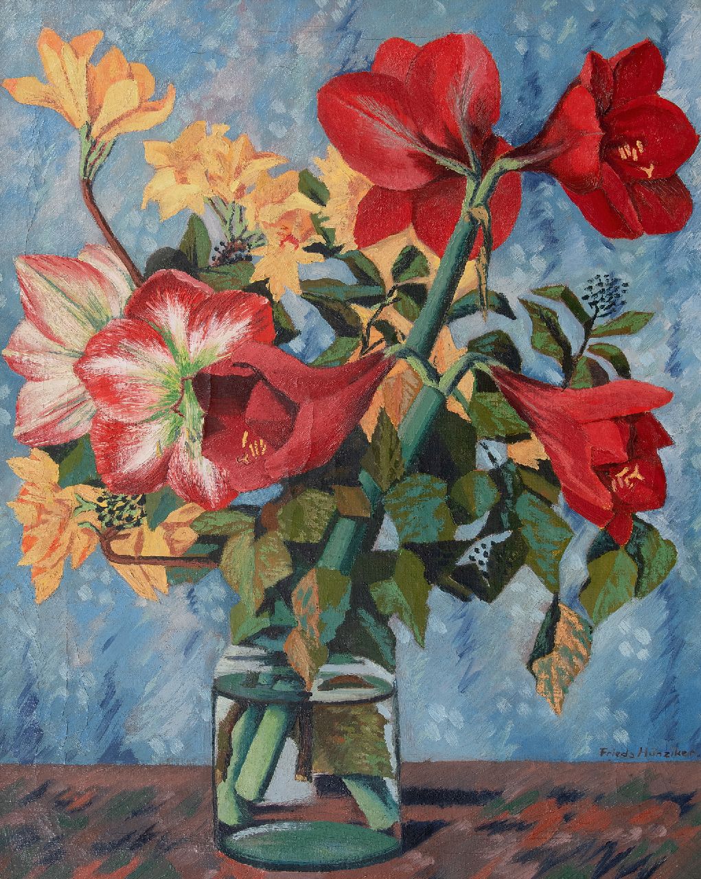 Hunziker F.  | Frieda Hunziker, A flower still life, oil on canvas 75.6 x 60.5 cm, signed l.r. and early '43