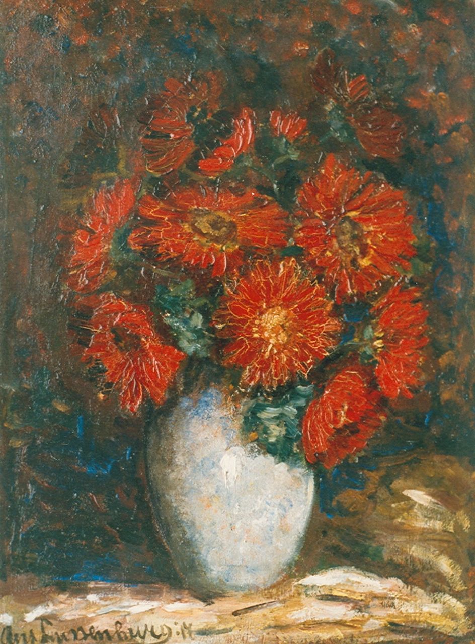 Lussenburg A.  | Ans Lussenburg, Flower still life, oil on panel 40.0 x 29.9 cm, signed l.l. and dated '17