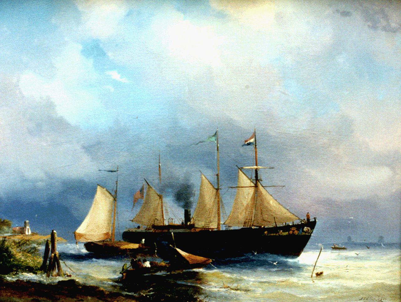 Hilleveld A.D.  | Adrianus David Hilleveld, Shipping setting out, oil on canvas 47.9 x 63.2 cm, signed l.r. and dated '62